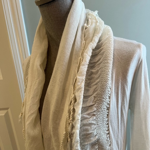 Lightweight cream open front cardigan with fringe detail - Picture 3 of 7